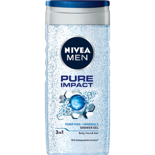 Гель для душу NIVEA MEN Pure Impact 3 в 1 для тіла, обличчя та волосся, 250 мл
